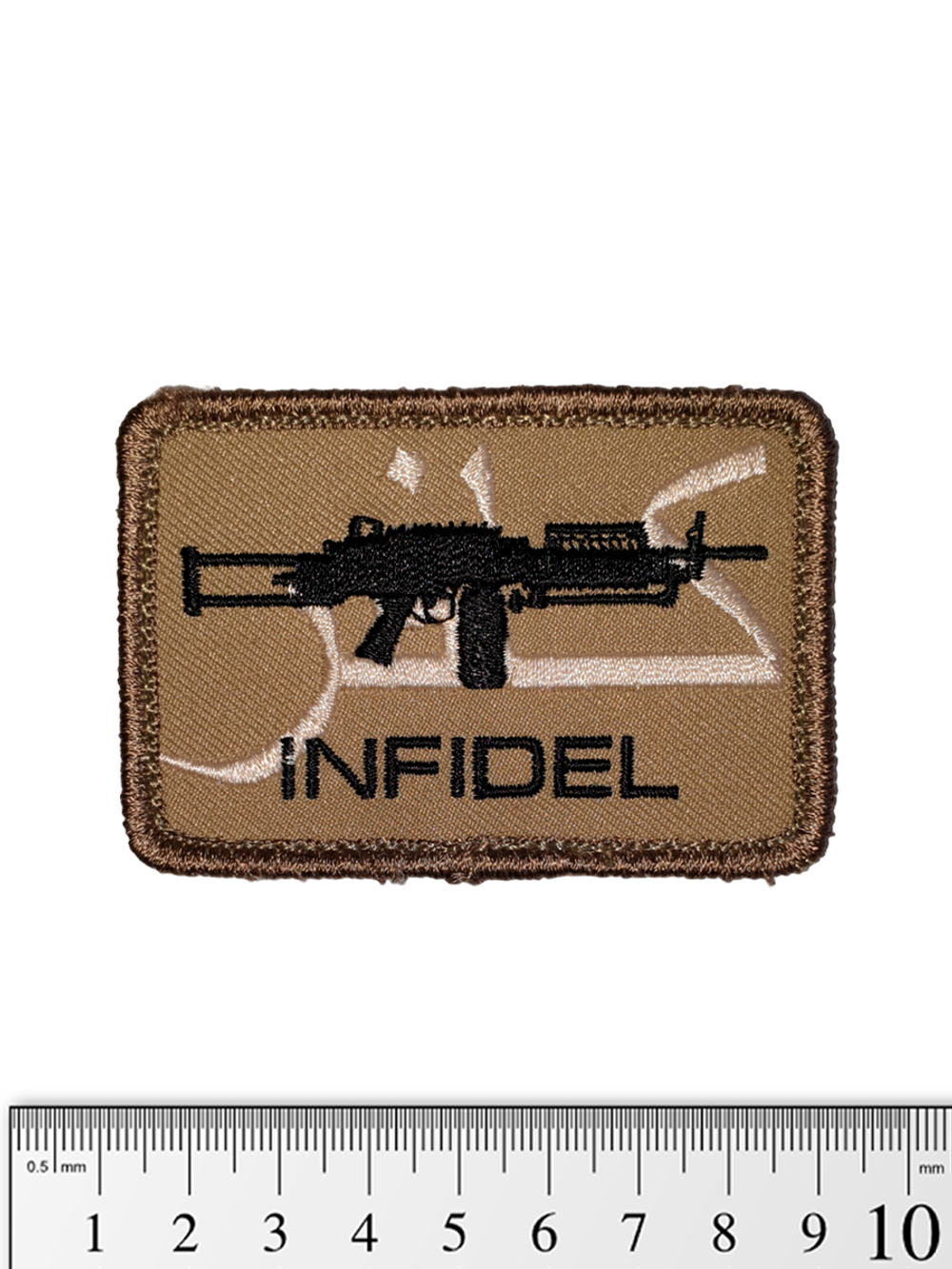 Шеврон Infidel M249 вышивка. Койот
