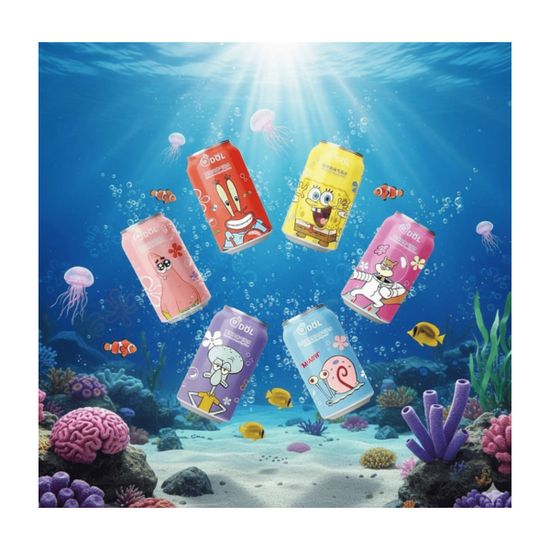 Газированный напиток QDol SpongeBob White Peach со вкусом белого персика, 330 мл — серия QDol SpongeBob