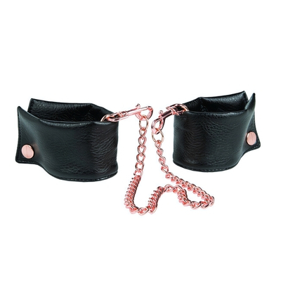 Кожаные манжеты с соединительной цепью French Cuffs (Цвет: черный с золотым)
