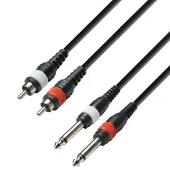 Adam Hall K3 TPC 0100 M - кабель аудио 2 x RCA (M) - 2 х TRS (jack) mono 6.3 mm, 0.22 мм2, 1 м, moul