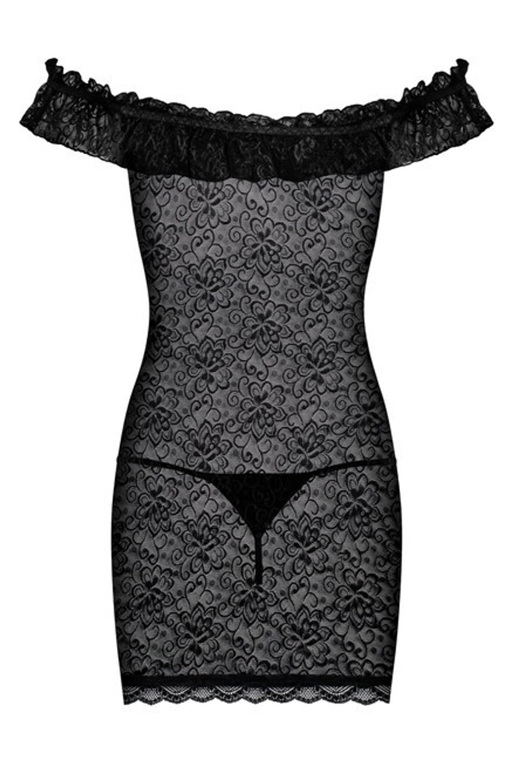 Черное платье с открытыми плечами и вырезом на груди с украшением Diamond Chemise SM (42-44) (Цвет: черный)