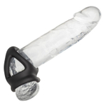 Черное тройное эрекционное кольцо Alpha Liquid Silicone Dual Cage & Ring (Цвет: черный)