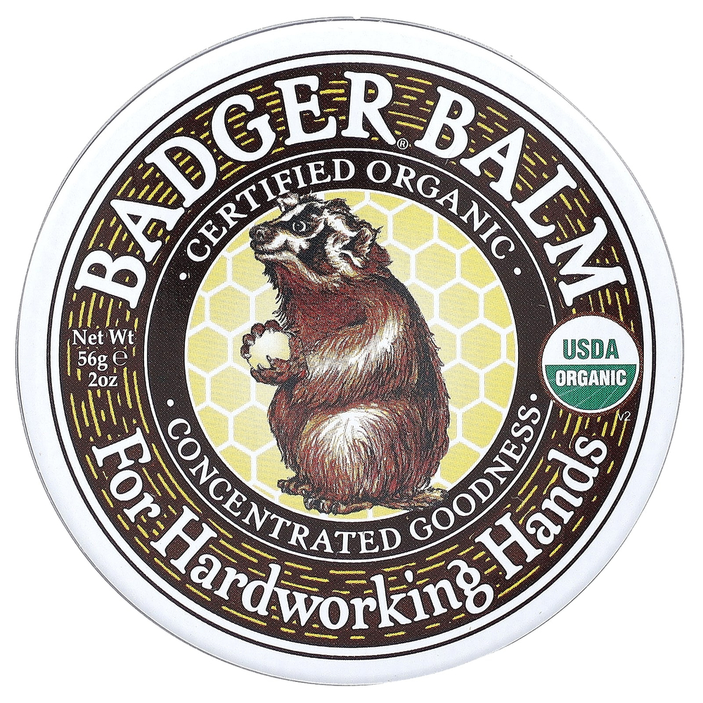 Badger, Сертифицированный органический барсучий бальзам для трудолюбивых рук, 56 г (2 унции)