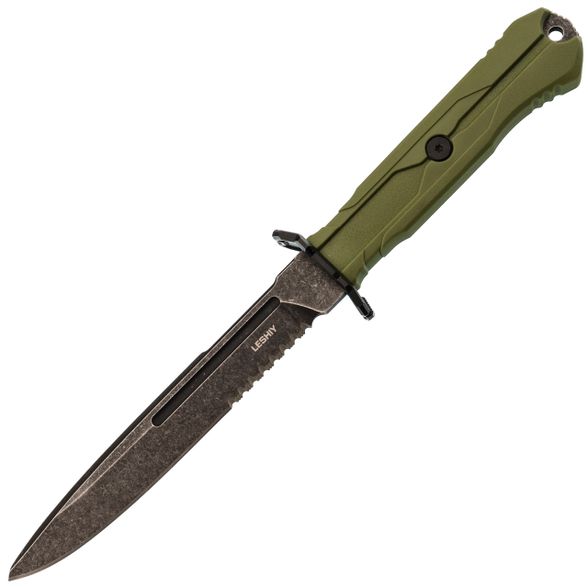 Цена наТактический нож Mr.Blade Leshiy serrated blackwash, сталь AUS-8, рукоять OD Green Elastron