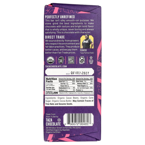 Taza Chocolate, 87% Dark Chocolate, Seriously Dark, 2.5 oz (70 g)