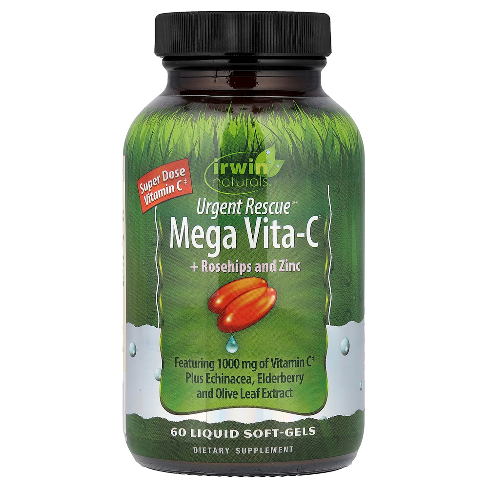 Irwin Naturals, Urgent Rescue®, Mega Vita-C с шиповником и цинком, 60 желатиновых капсул