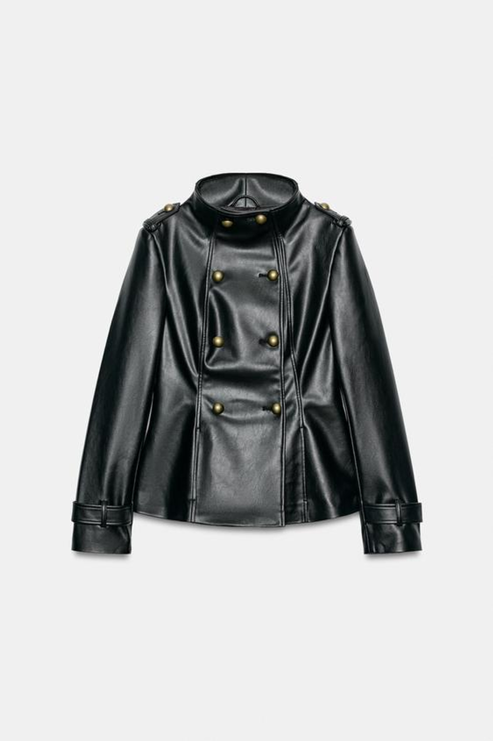 ZARA КУРТКА ИЗ ИСКУССТВЕННОЙ КОЖИ С ПУГОВИЦАМИ, ЧЕРНЫЙ