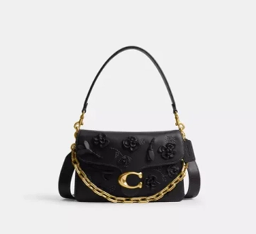 COACH СУМКА ЧЕРЕЗ ПЛЕЧО TABBY CHAIN С ЦВЕТОЧНЫМ ДЕКОРОМ, ЧЕРНЫЙ
