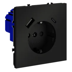 Розетка с заземлением и защитными шторками, с USB, A+С, (черный матовый Voltum S70 Черный VLS040508