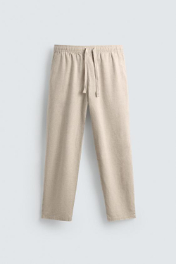 ZARA БРЮКИ RELAXED FIT ИЗ СМЕСИ ХЛОПКА, СВЕТЛО-БЕЖЕВЫЙ