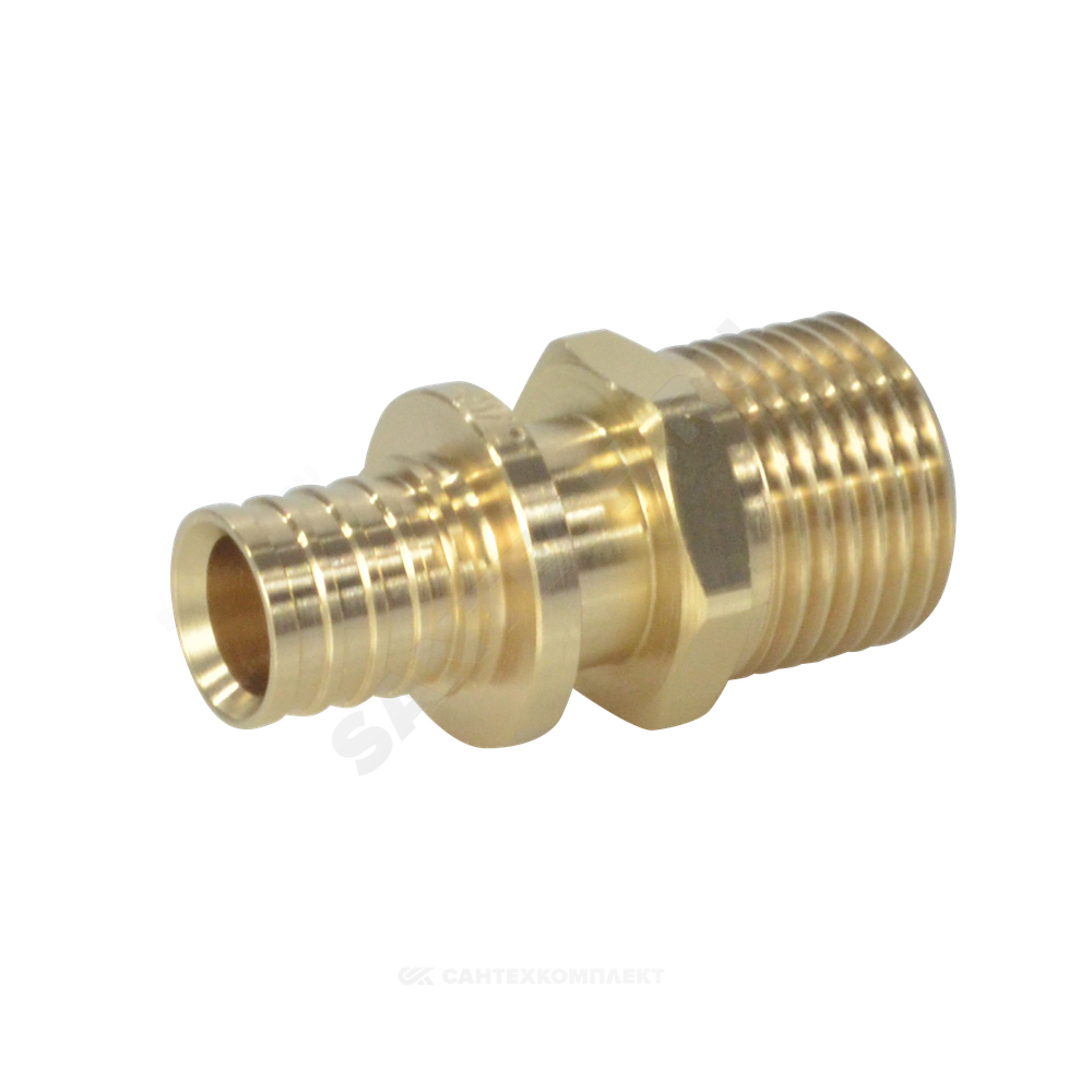 Муфта для PE-X труб аксиальная латунь Дн 16х3/4" НР РОС