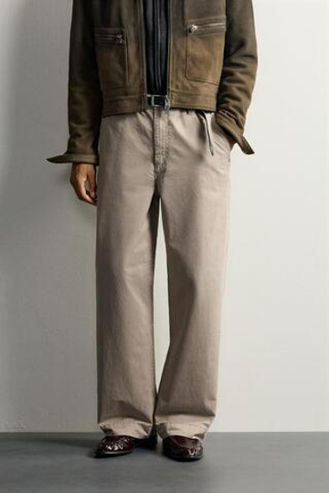 ZARA БРЮКИ ЧИНОС RELAXED FIT С ЭФФЕКТОМ ПОТЕРТОСТИ, РЫЖЕВАТО-КОРИЧНЕВЫЙ