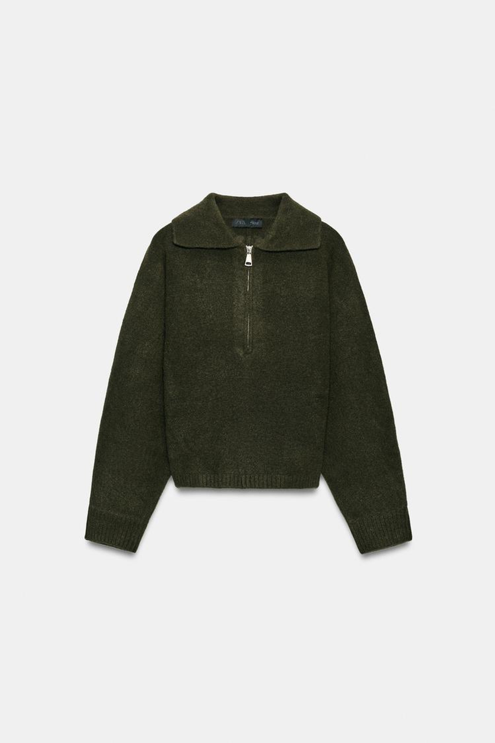 ZARA СВИТЕР ИЗ МЯГКОГО ТРИКОТАЖА НА МОЛНИИ, ТЕМНЫЙ ХАКИ