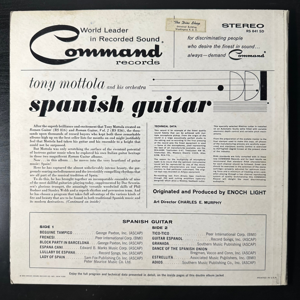 Tony Mottola And His Orchestra ‎– Spanish Guitar (США 1962г.)