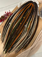 Войлочные дреды тёмно-коричневые с рыжими и зелеными прядями, 55-60 см, 370 г