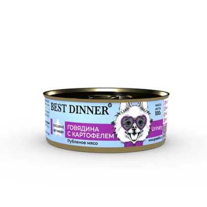 BEST DINNER VET PROFI Urinary Консервы для собак с профилактикой МКБ, Говядина с картофелем, 100 г