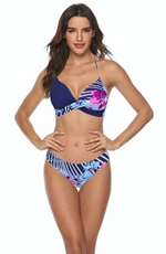 Синий раздельный купальник с принтом в виде орхидей (Размер: XXL) (Цвет: разноцветный)