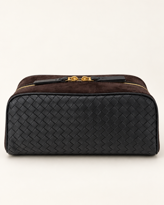 Сумка Bottega Veneta Nodo — чёрная с тёмно-коричневой замшей