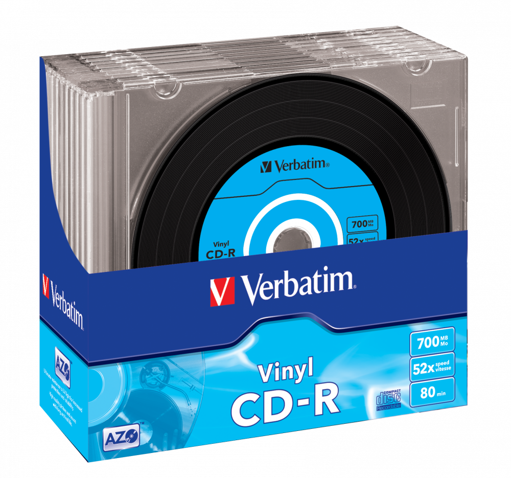 Оптический диск Verbatim CD-R 700MB 52X AZO Vinyl, Slim Case, 10шт