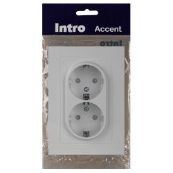Розетка Intro Accent 6-208-01 двойная с заземлением 2X2P+E Schuko со шторками 16А-250В IP20 СУ AL/CU белый | Intro