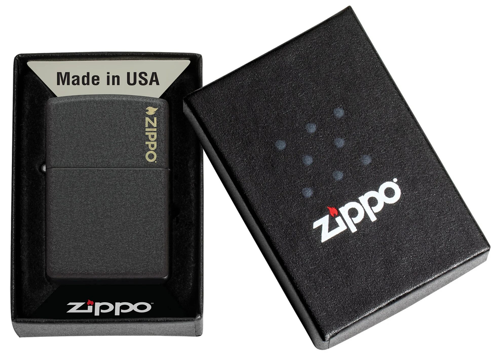 Зажигалка ZIPPO Logo с покрытием Black Crackle, латунь/сталь, чёрная, матовая, 38x13x57 мм, шт