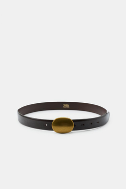 ZARA РЕМЕНЬ ИЗ 100% КОЖИ С МЕТАЛЛИЧЕСКОЙ ПРЯЖКОЙ, КОРИЧНЕВЫЙ