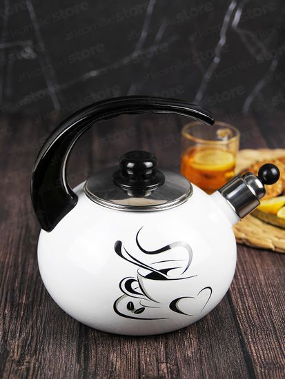 Чайник 2,5 л. эмалированный со свистком Kamille KM 1036 с черной бакелитовой ручкой