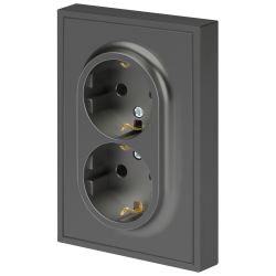 Розетка ЭРА Galaxy 15-2104-06 с заземлением двойная 2X2P+E Schuko 16А-250В IP20 графит | Эра Galaxy