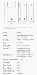 Внешний аккумулятор повербанк белый Power Bank 20000mAh 15W BASEUS PPBD20