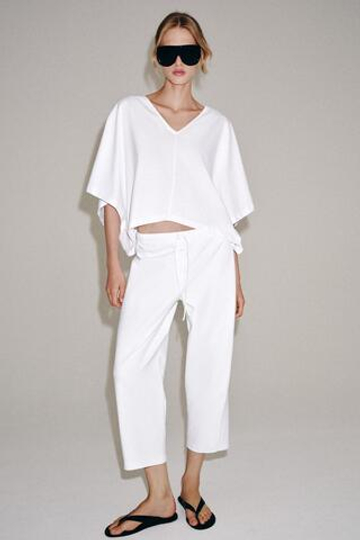 ZARA БРЮКИ КАПРИ ИЗ ИНТЕРЛОКА, БЕЛЫЙ