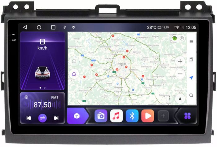Магнитола для Toyota Land Cruiser Prado 120, Lexus GX470 (экран климата внизу) - Kuberg OL-9696 QLed+2K, Android 12, Быстрая, CarPlay, 4G SIM-слот