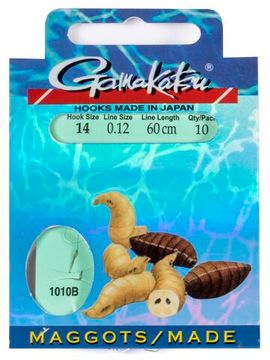 Крючки с поводком Gamakatsu BOOKLET MAGGOTS 1010B разм. 14-0.12мм 60см 10шт.