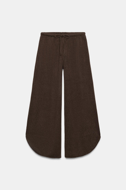 ZARA БРЮКИ ИЗ ФАКТУРНОЙ ТКАНИ С РАЗРЕЗАМИ, КОРИЧНЕВЫЙ