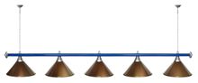 Лампа STARTBILLIARDS 5 пл. (плафоны голубые,штанга голубая,фурнитура золото)