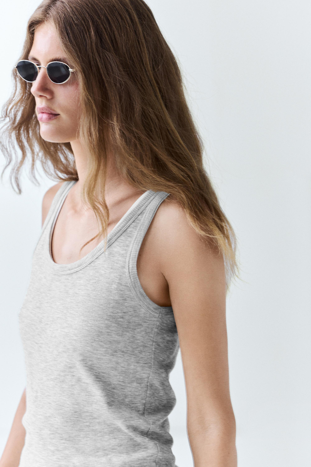Massimo Dutti Двуслойный топ из 100% хлопка в рубчик, серый