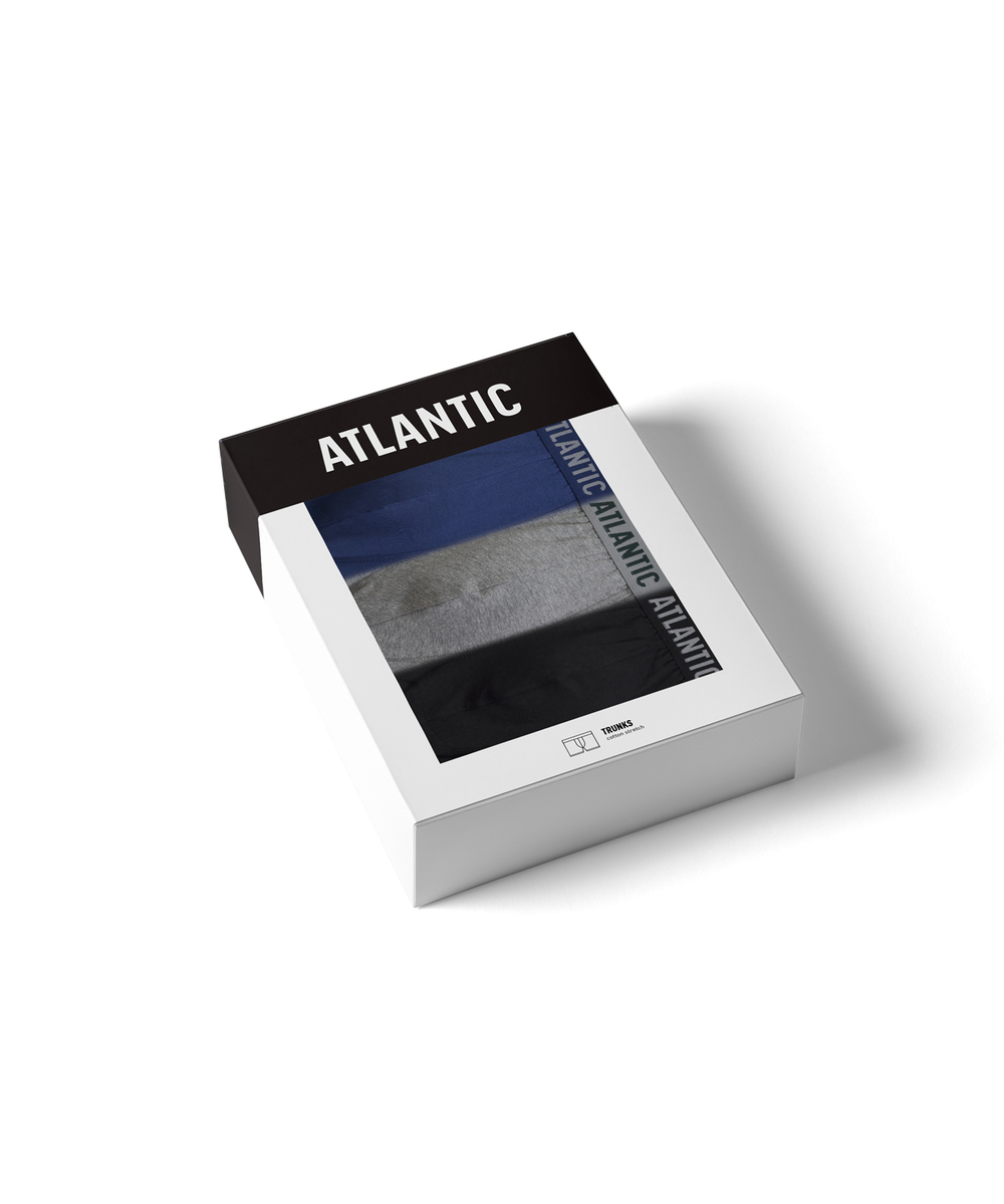 Мужские трусы шорты Atlantic, набор из 3 шт., хлопок, черные + темно-голубые + серые, 3MH-011