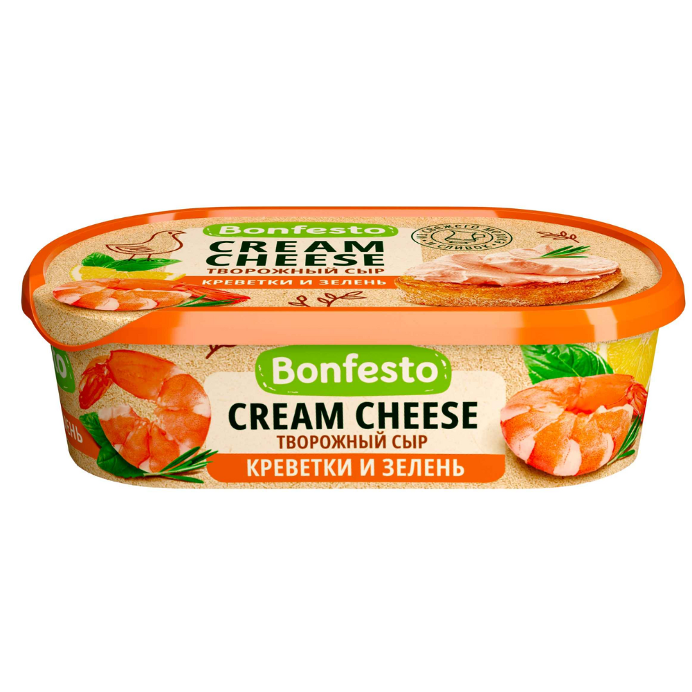Cыр Bonfesto Cream Cheese креветки и зелень 65% 140 гр