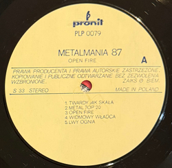 Виниловая пластинка Сборник Open Fire / Stos – Metalmania '87 LP
