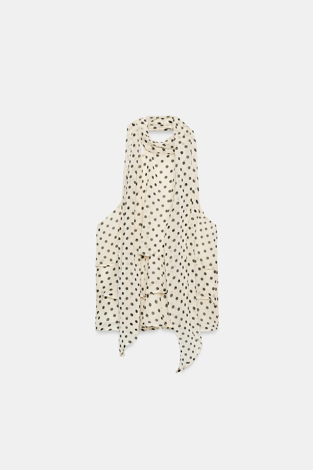 ZARA АСИММЕТРИЧНЫЙ ТОП В ГОРОШЕК, ЭКРЮ/ЧЕНЫЙ