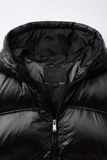 ZARA БЛЕСТЯЩИЙ ПУХОВИК 50% ПЕРА И 50% ПУХА WATER REPELLENT, ЧЕРНЫЙ