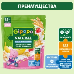 Каша Gipopo молочная Мультизлак банан-клубника 200г с 12 месяцев