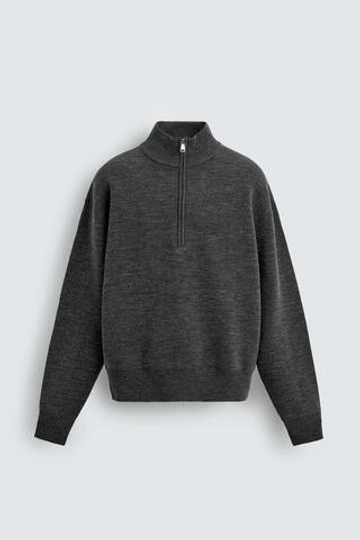 ZARA СВИТЕР С ЗАСТЕЖКОЙ-МОЛНИЕЙ НА ВОРОТНИКЕ, ТЕМНО-СЕРЫЙ