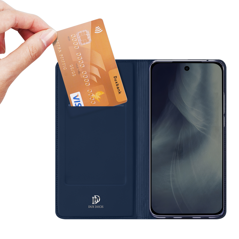 Чехол книжка из кожи синего цвета для смартфона Google Pixel 11 Pro, серия Skin Pro Series от Dux Ducis