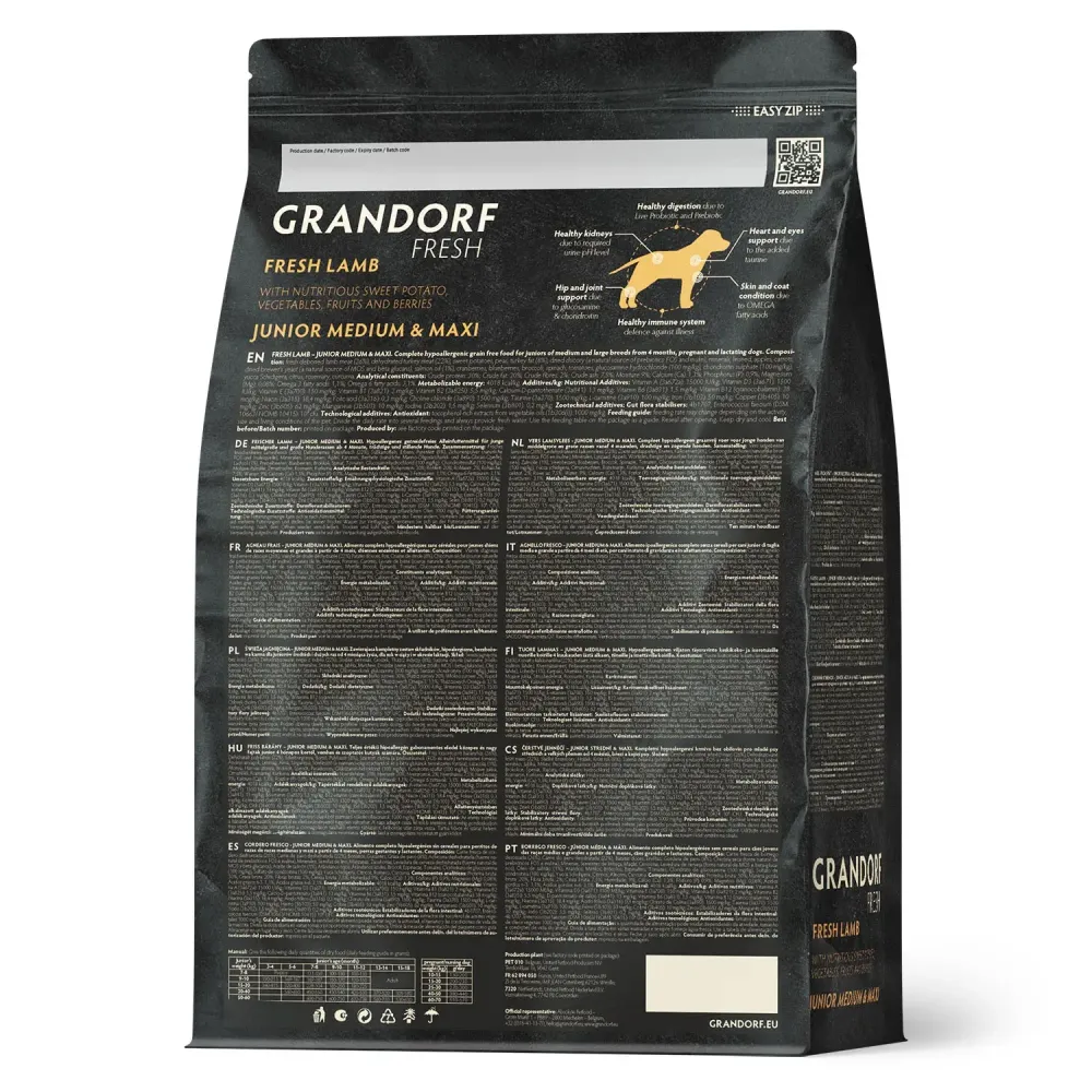 Сухой корм GRANDORF Fresh DOG JUNIOR Lamb&Sweet Potato для юниоров из свежего мяса ягненка с бататом