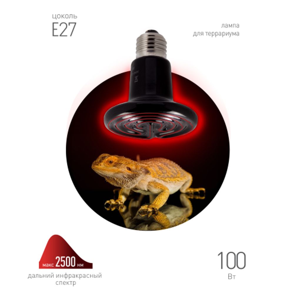 Инфракрасная лампа ЭРА CeramiHeat FITO-100W-НQ керамическая для брудера, рептилий 100 Вт Е27 | Инфракрасные лампы