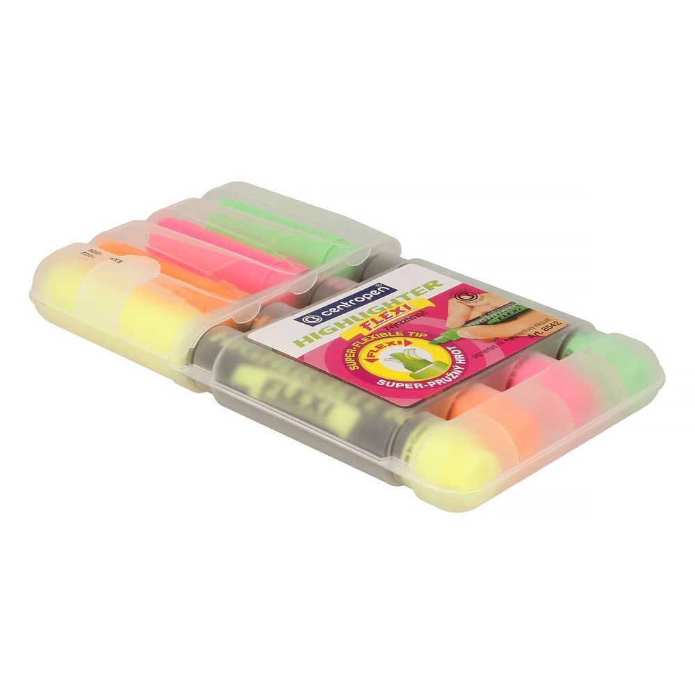 Набор текстовыделителей HIGHLIGHTER FLEXI-(super-flexible tip) 4 цв. 8542/4 1-5 мм, 4 цв. скошенное, 8542/4 FLUO 4 цв, Centropen 8542/4