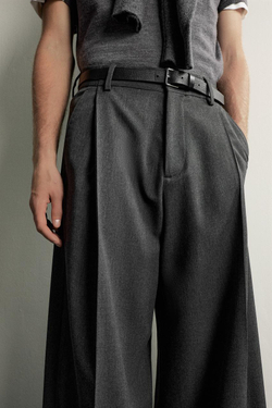 ZARA БРЮКИ WIDE FIT СО СКЛАДКАМИ, АНТРАЦИТОВО-СЕРЫЙ