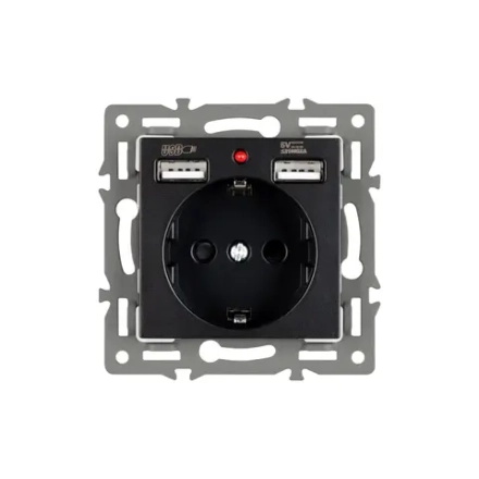 Механизм розетки с USB зарядкой SCT-MUAA-PL-BK (250V, 16A) (Arlight, -)