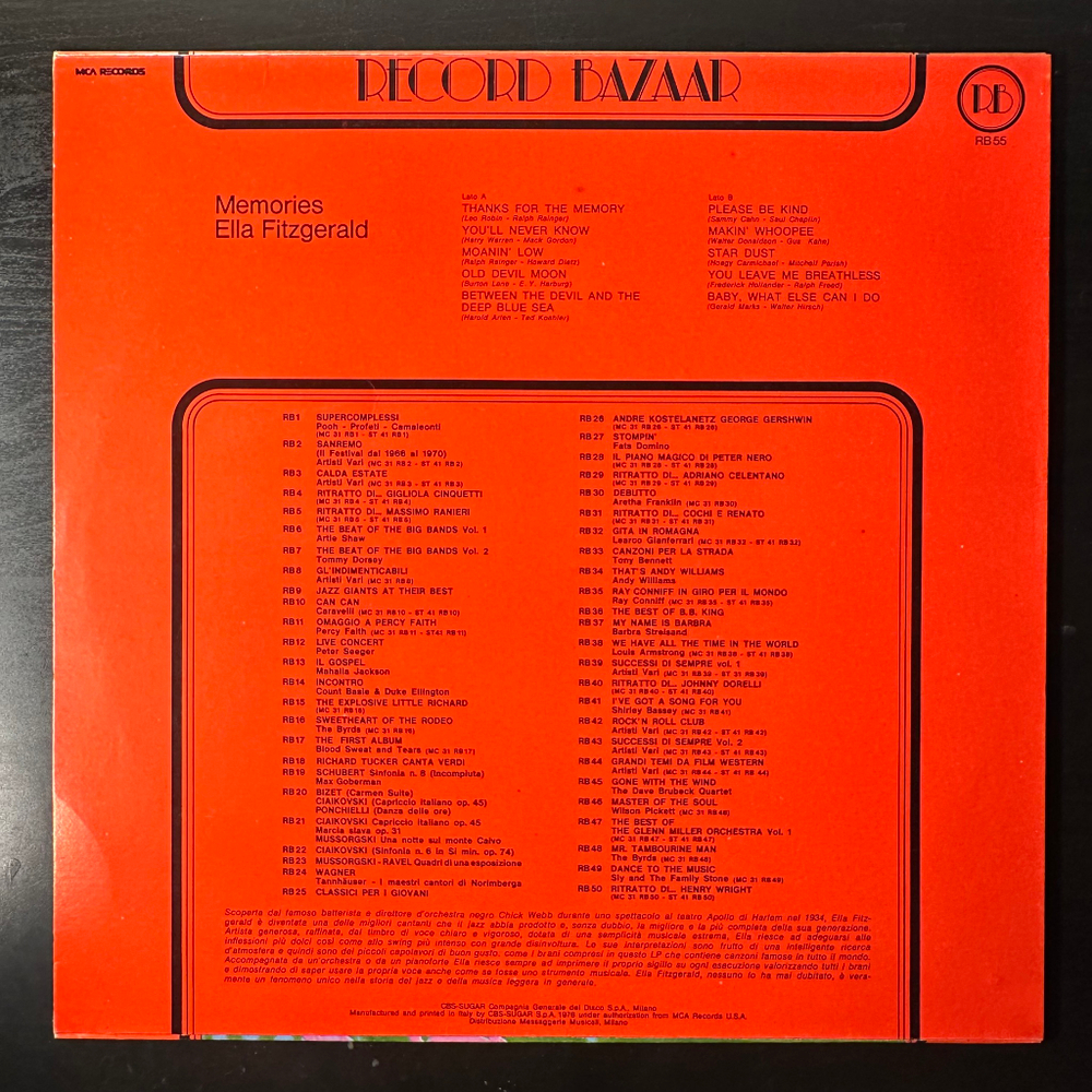 Ella Fitzgerald ‎– Memories (Италия 1976г.)