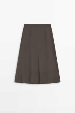 Massimo Dutti Струящаяся юбка миди с плиссировкой, коричневый